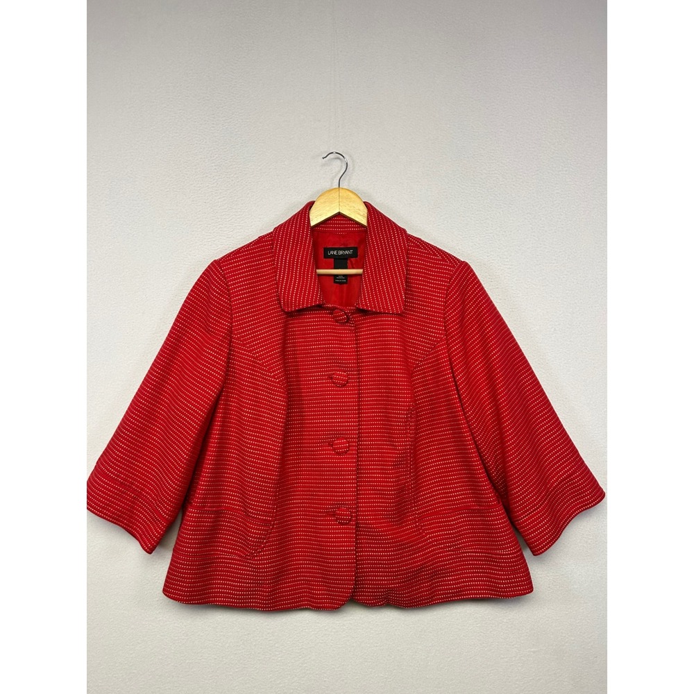 Retro Professional Lane Bryant Womens 24 Red Textured Button Front Swing Jacket